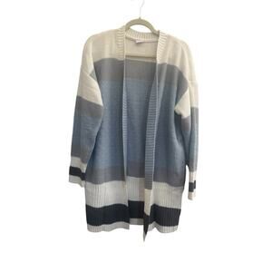 Lascana Long Open Front 4 / 6 Cardigan Sweater Ivory Gray Blue Duster #5193